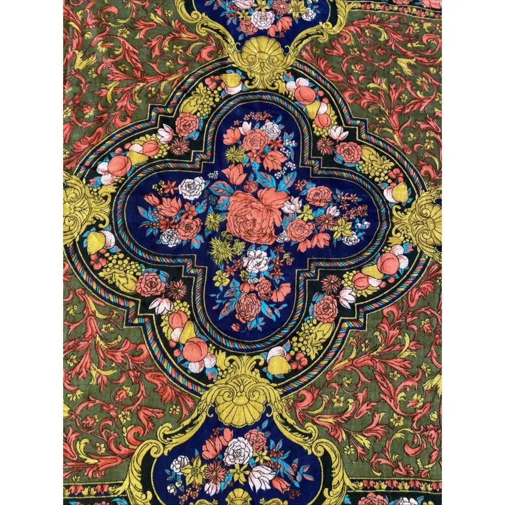 Vintage Challis By Berkshire Scarf Japan Floral Acrylic Fringe Classic Paisley